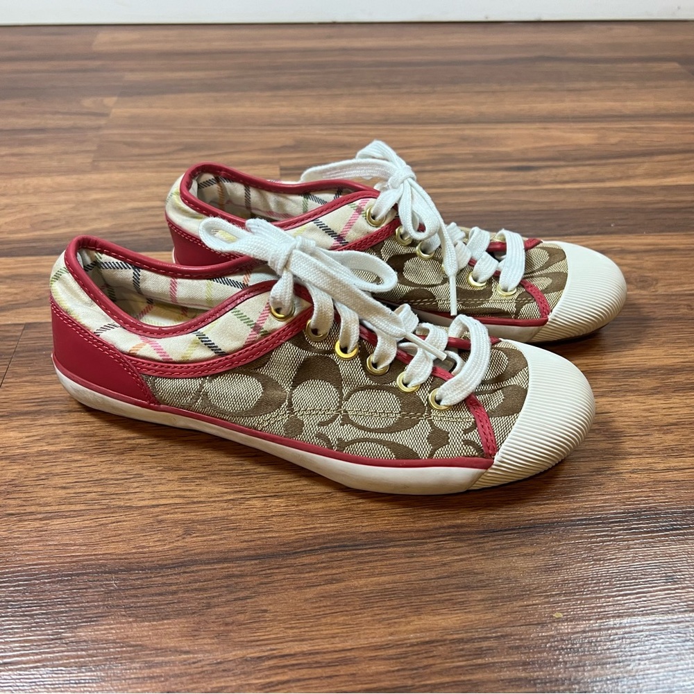 COACH ZORRA Signature Sneakers A1421 Tan White Pink, Pls read below